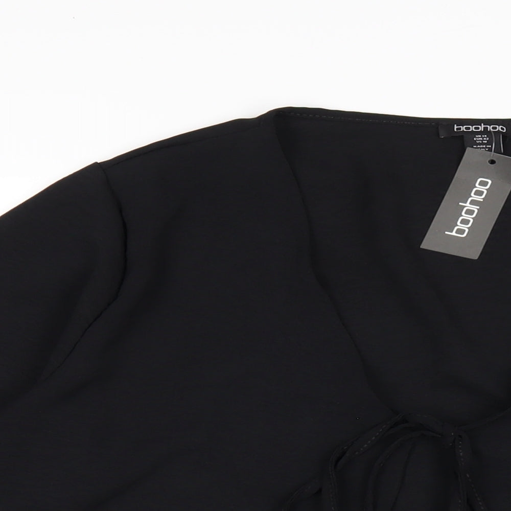 Boohoo Womens Black Polyester Basic T-Shirt Size 14 V-Neck