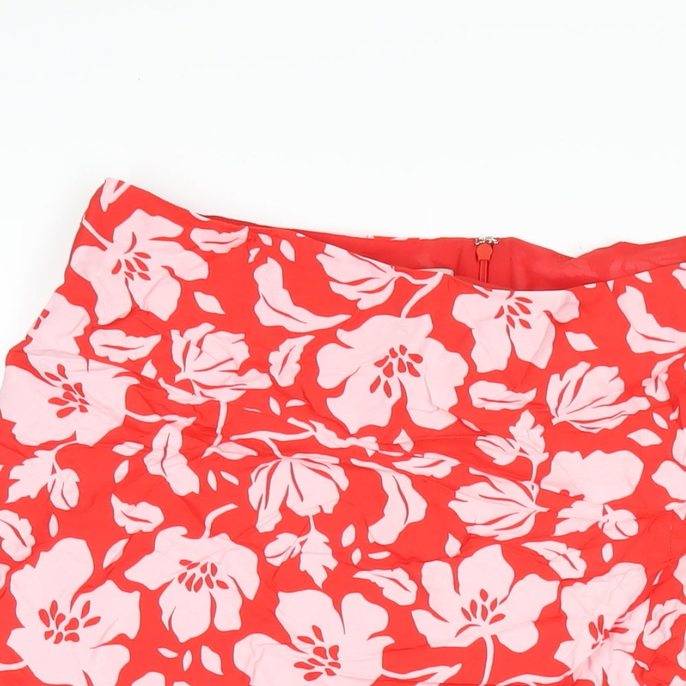 Hobbs Womens Red Floral Viscose A-Line Skirt Size 16 Zip