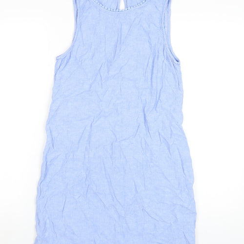 Marks and Spencer Womens Blue Linen A-Line Size 12 Round Neck Button