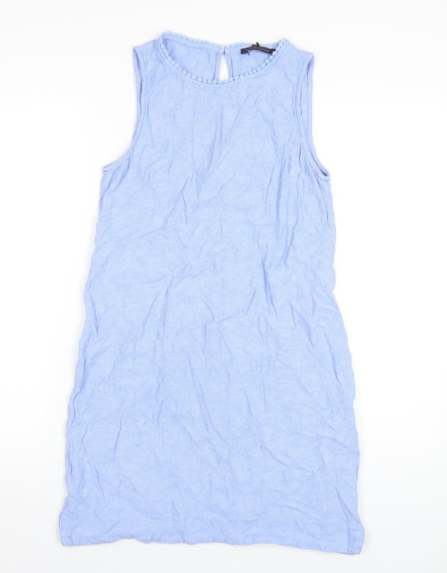 Marks and Spencer Womens Blue Linen A-Line Size 12 Round Neck Button