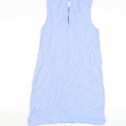 Marks and Spencer Womens Blue Linen A-Line Size 12 Round Neck Button