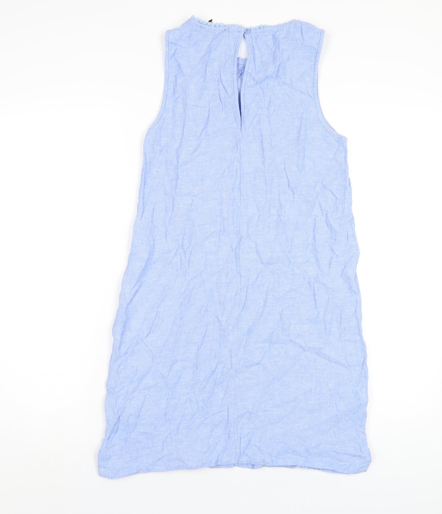 Marks and Spencer Womens Blue Linen A-Line Size 12 Round Neck Button