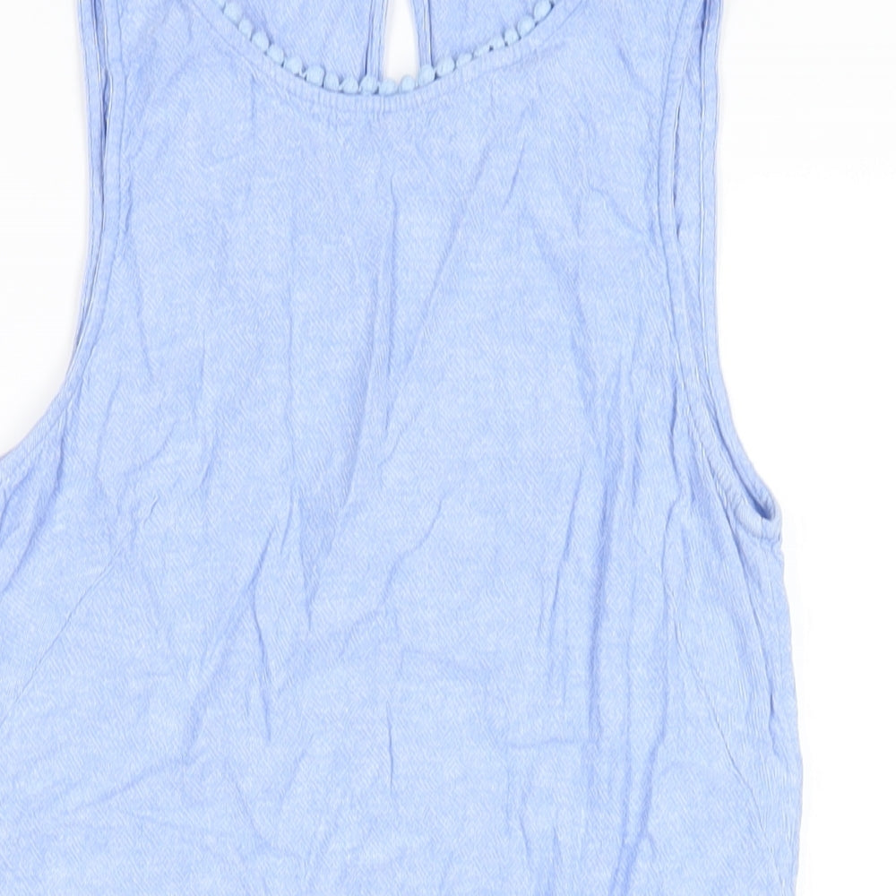 Marks and Spencer Womens Blue Linen A-Line Size 12 Round Neck Button