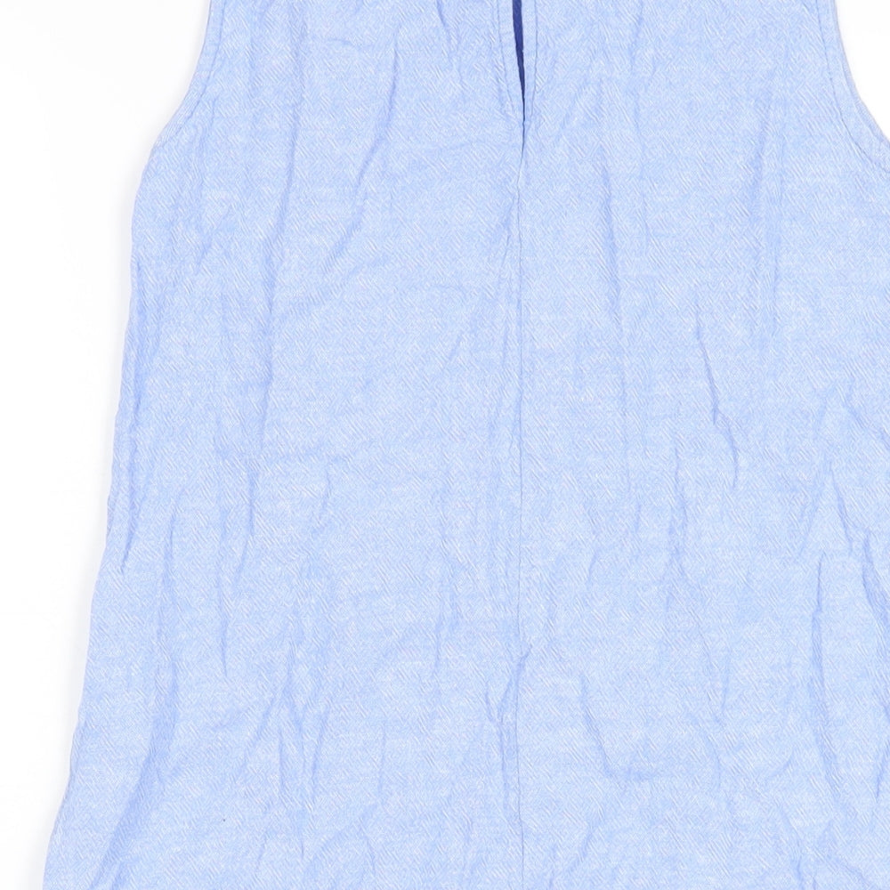 Marks and Spencer Womens Blue Linen A-Line Size 12 Round Neck Button