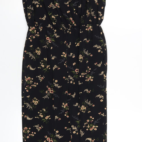 Topshop Womens Black Floral Polyester Jumpsuit One-Piece Size 10 L27 in Pullover