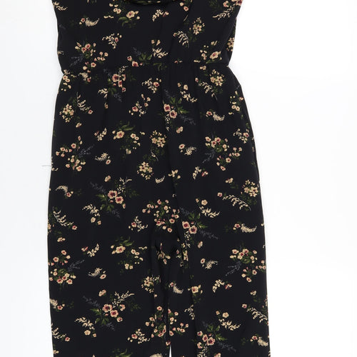 Topshop Womens Black Floral Polyester Jumpsuit One-Piece Size 10 L27 in Pullover