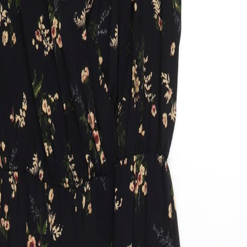 Topshop Womens Black Floral Polyester Jumpsuit One-Piece Size 10 L27 in Pullover