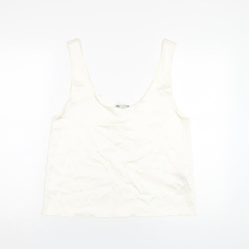 Zara Womens Ivory Polyester Basic Tank Size L Scoop Neck