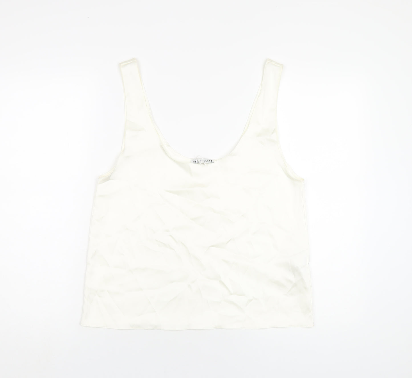 Zara Womens Ivory Polyester Basic Tank Size L Scoop Neck