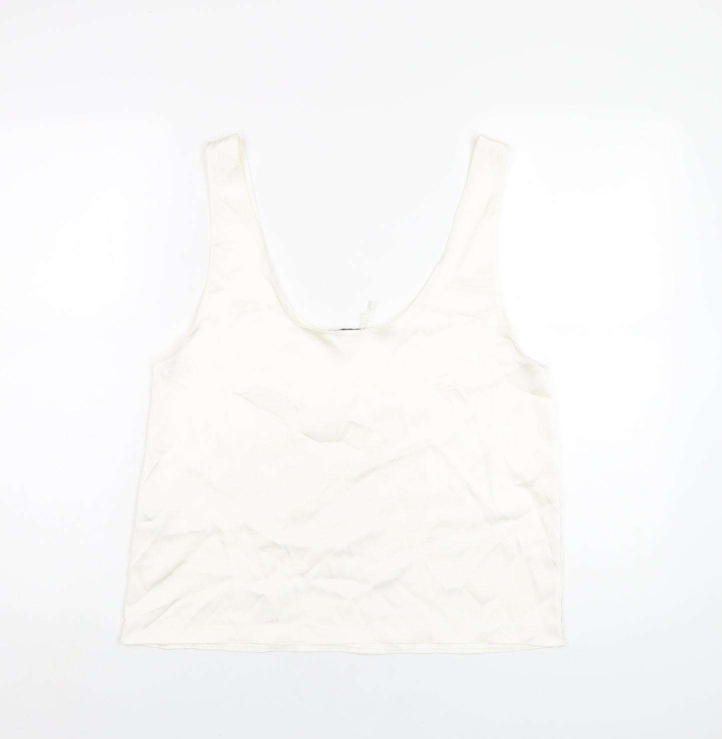 Zara Womens Ivory Polyester Basic Tank Size L Scoop Neck