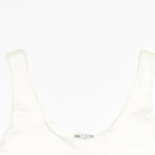 Zara Womens Ivory Polyester Basic Tank Size L Scoop Neck
