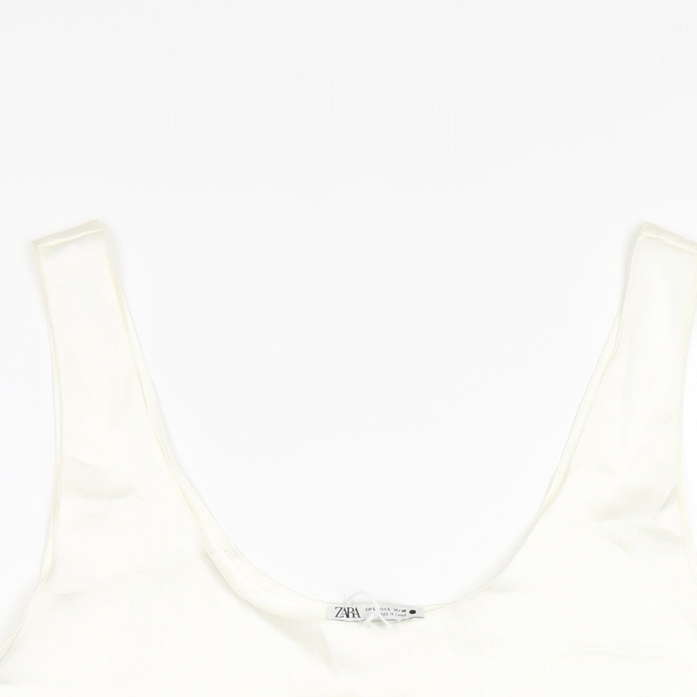 Zara Womens Ivory Polyester Basic Tank Size L Scoop Neck