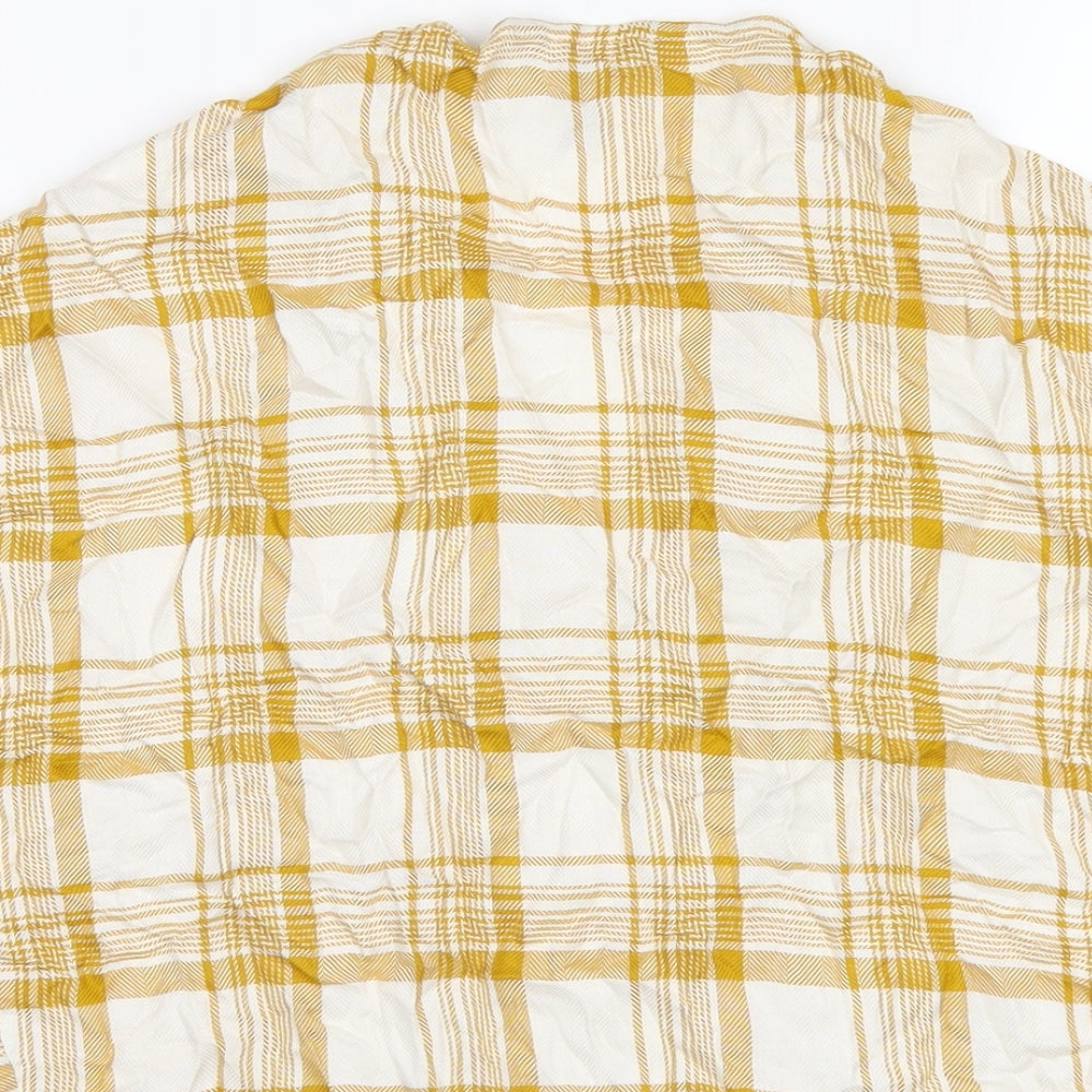 New Look Womens Yellow Plaid Viscose Basic T-Shirt Size 6 V-Neck