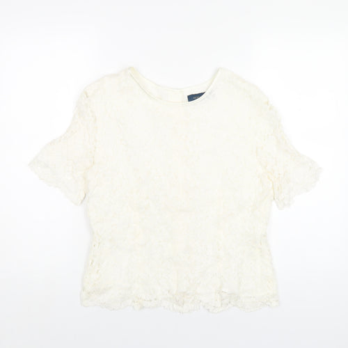 Debenhams Womens Ivory Viscose Basic T-Shirt Size 14 Round Neck