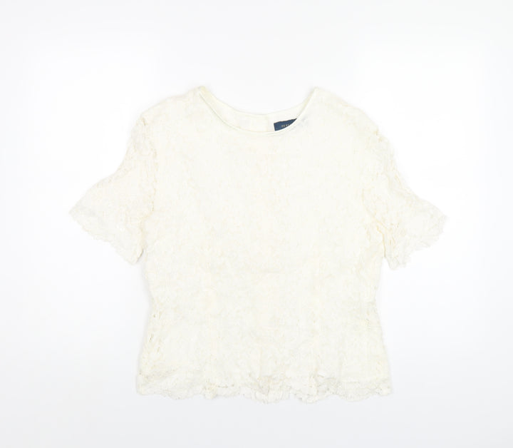 Debenhams Womens Ivory Viscose Basic T-Shirt Size 14 Round Neck