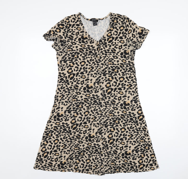 New Look Womens Beige Animal Print Viscose A-Line Size 12 V-Neck Pullover