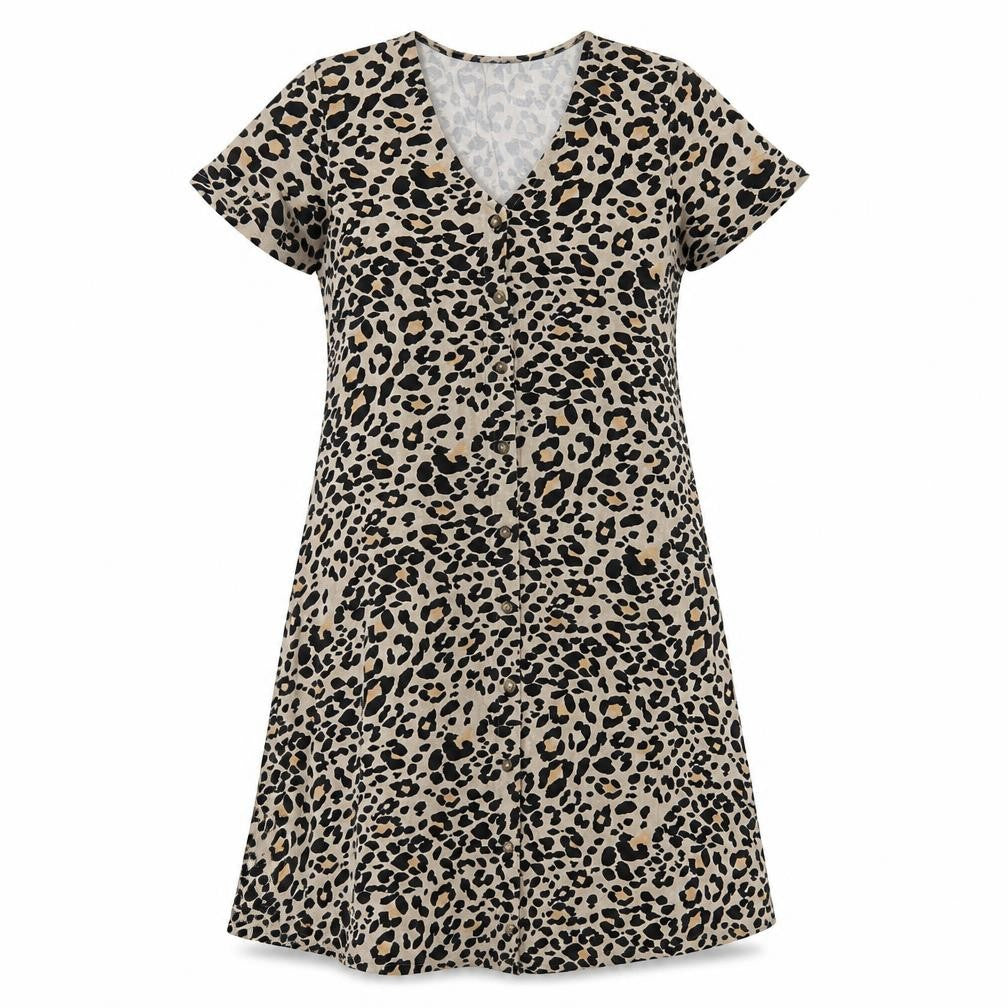 New Look Womens Beige Animal Print Viscose A-Line Size 12 V-Neck Pullover