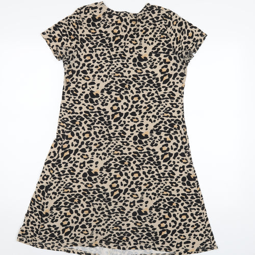 New Look Womens Beige Animal Print Viscose A-Line Size 12 V-Neck Pullover