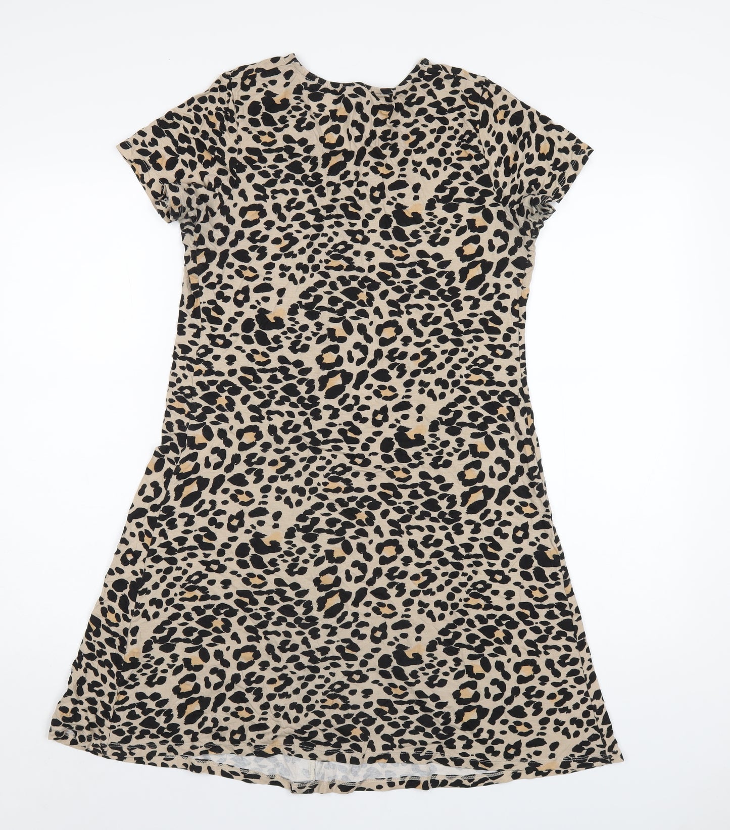New Look Womens Beige Animal Print Viscose A-Line Size 12 V-Neck Pullover
