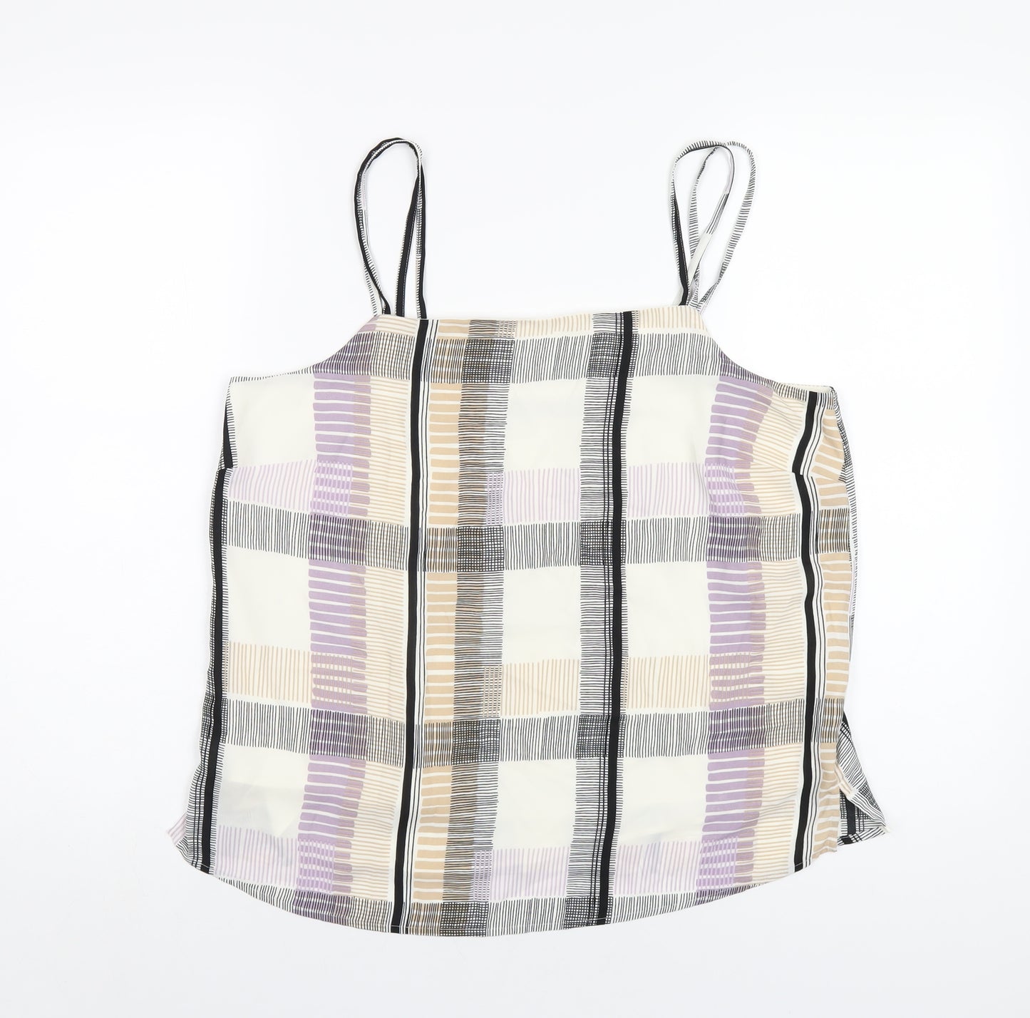 Marks and Spencer Womens Multicoloured Geometric Polyester Camisole T-Shirt Size 14 Square Neck