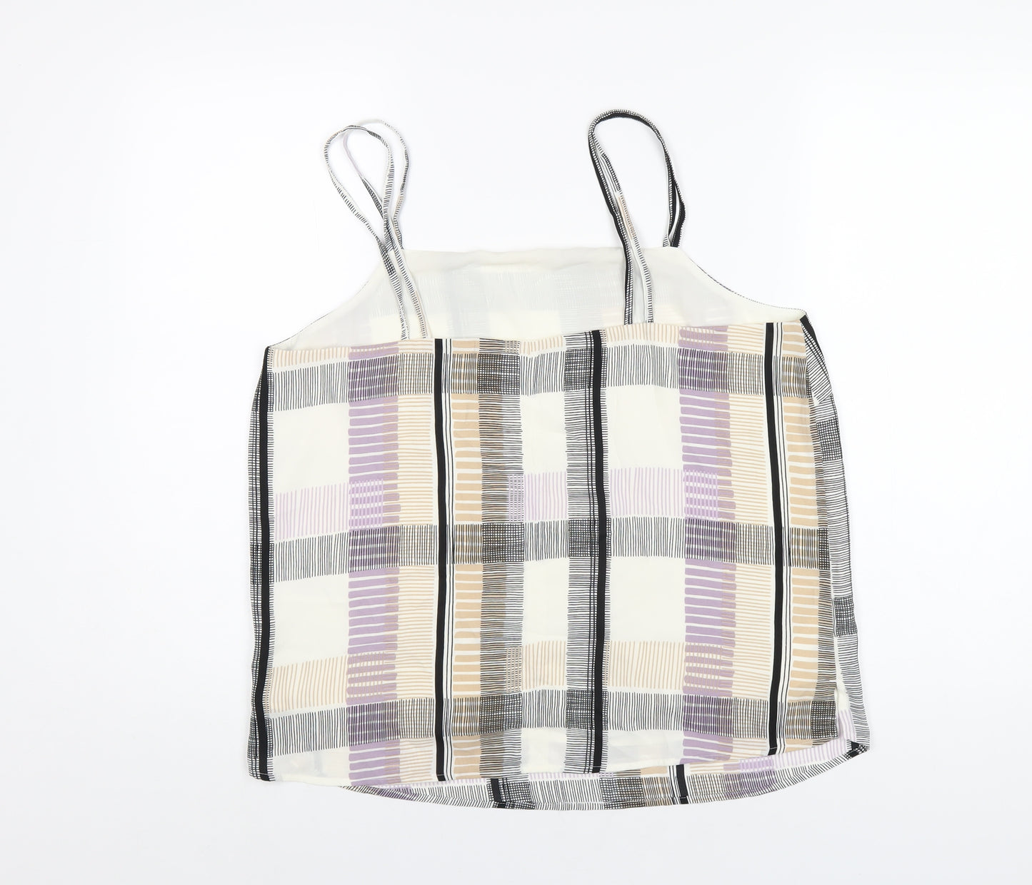 Marks and Spencer Womens Multicoloured Geometric Polyester Camisole T-Shirt Size 14 Square Neck