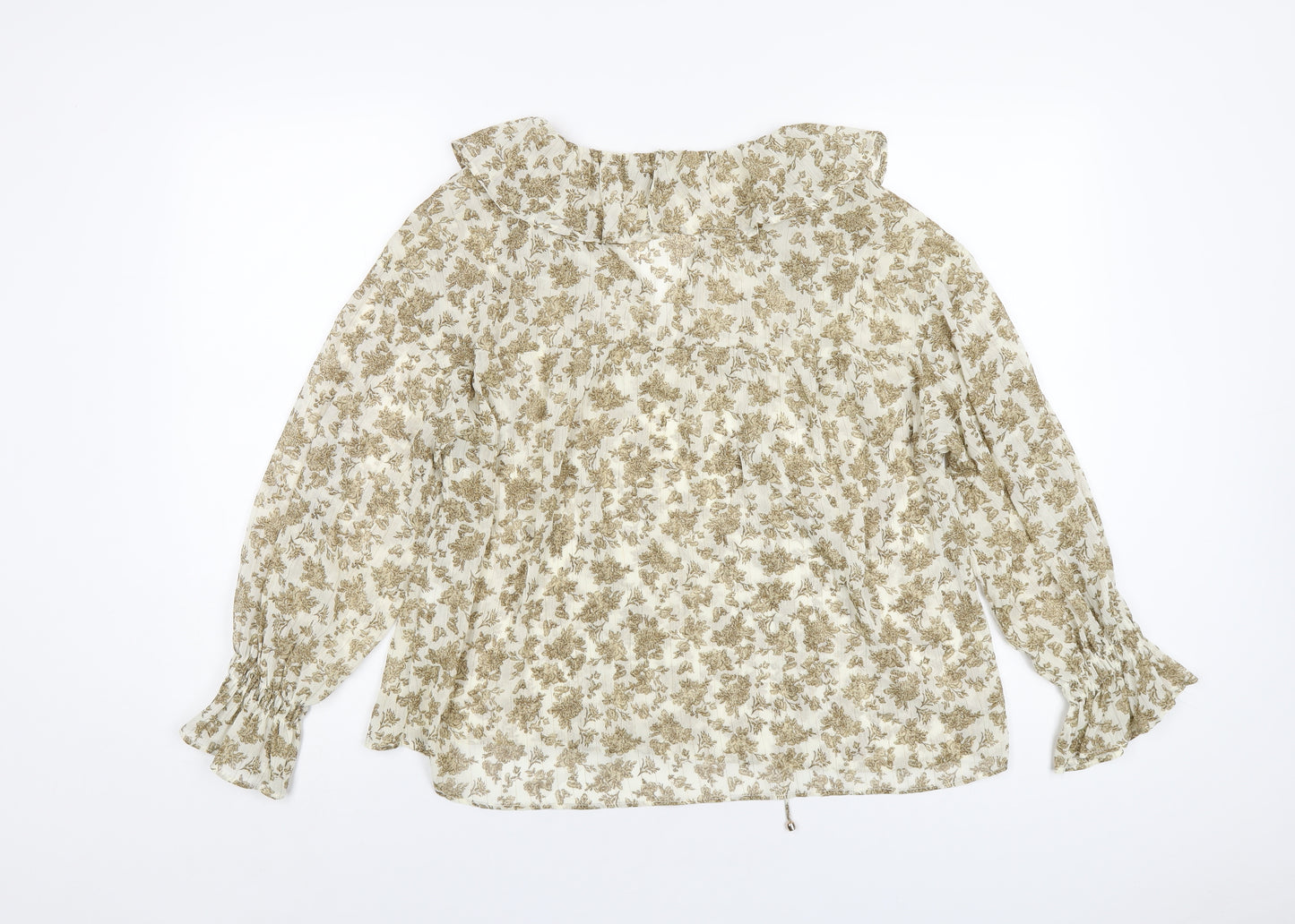 Zara Womens Beige Geometric Polyester Basic T-Shirt Size M V-Neck