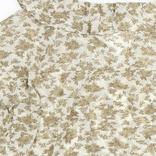 Zara Womens Beige Geometric Polyester Basic T-Shirt Size M V-Neck
