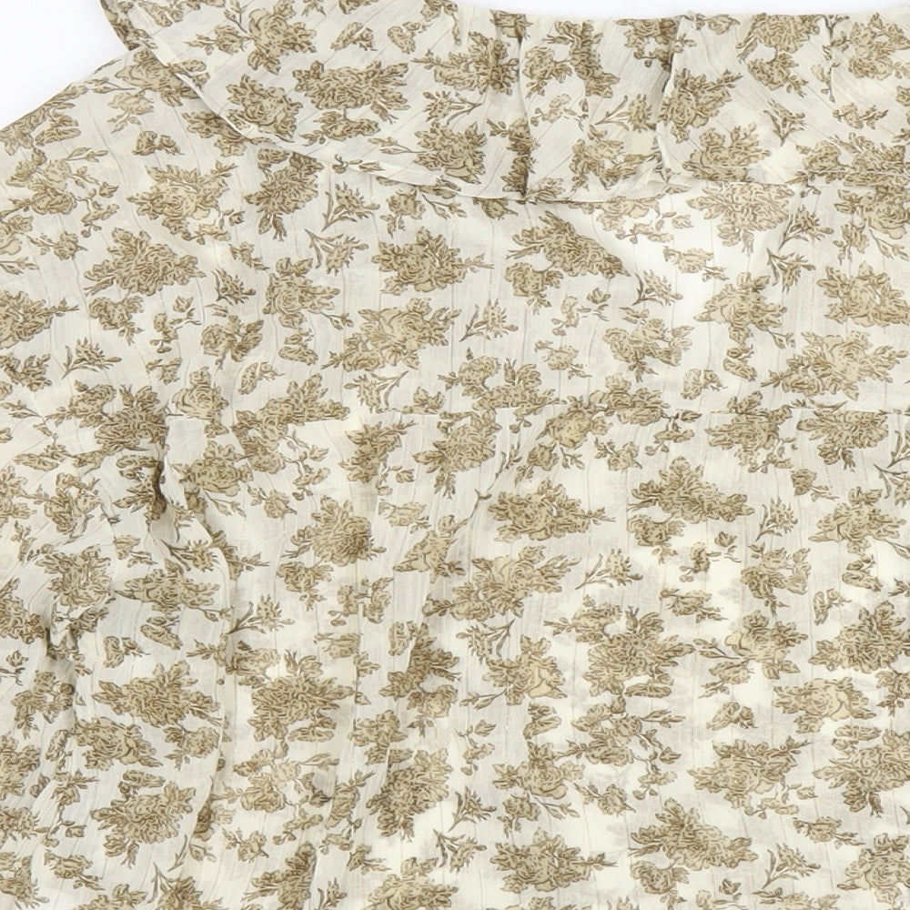 Zara Womens Beige Geometric Polyester Basic T-Shirt Size M V-Neck