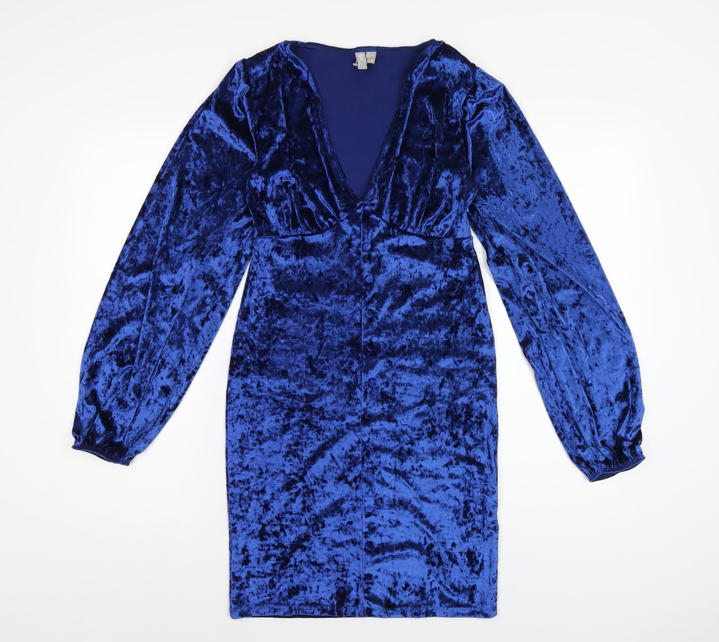 ASOS Womens Blue Polyester Bodycon Size 8 V-Neck Pullover