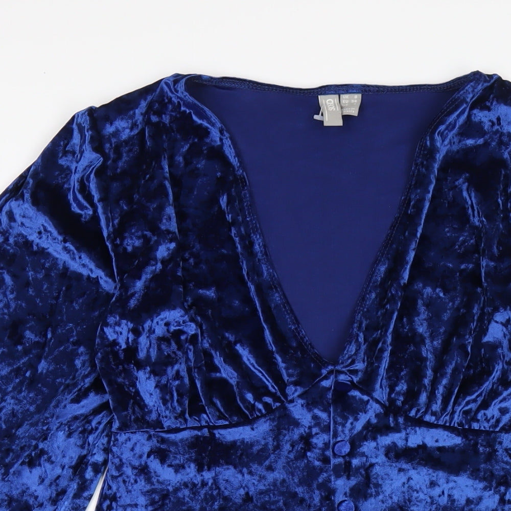 ASOS Womens Blue Polyester Bodycon Size 8 V-Neck Pullover