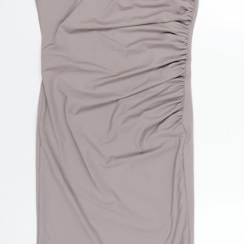 Boohoo Womens Grey Polyester Bodycon Size 8 Mock Neck Pullover