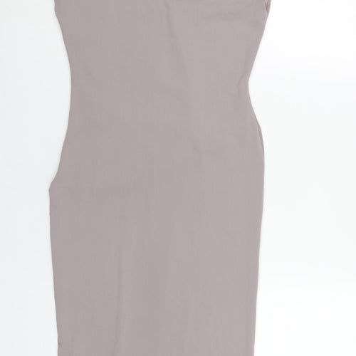 Boohoo Womens Grey Polyester Bodycon Size 8 Mock Neck Pullover