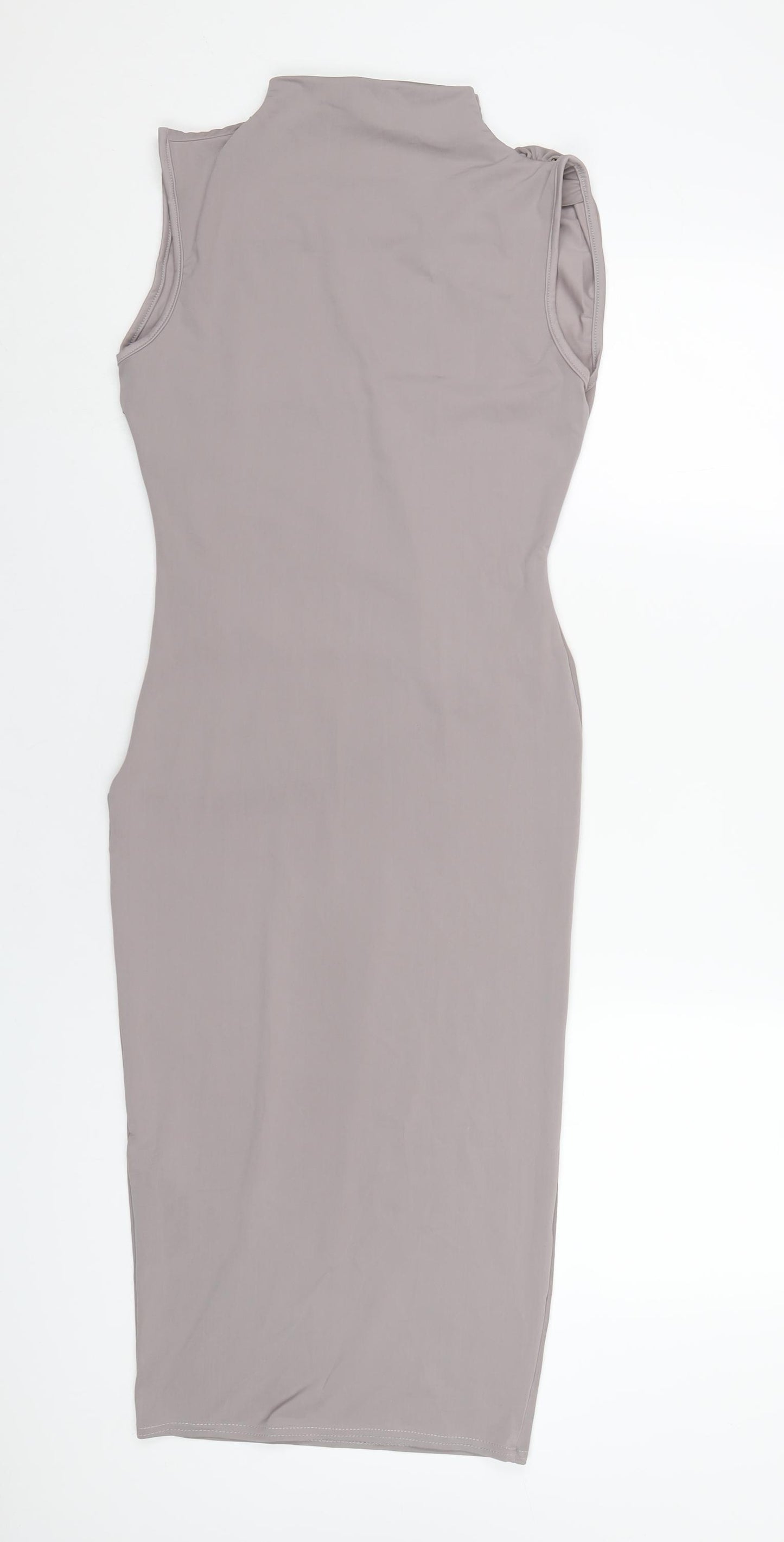 Boohoo Womens Grey Polyester Bodycon Size 8 Mock Neck Pullover