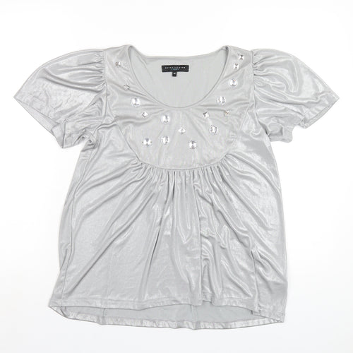 Betty Jackson Womens Silver Polyester Basic T-Shirt Size 12 Scoop Neck