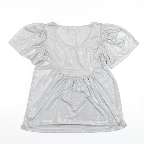 Betty Jackson Womens Silver Polyester Basic T-Shirt Size 12 Scoop Neck