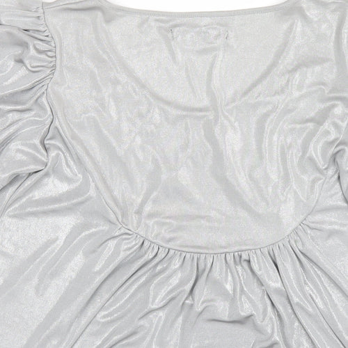 Betty Jackson Womens Silver Polyester Basic T-Shirt Size 12 Scoop Neck