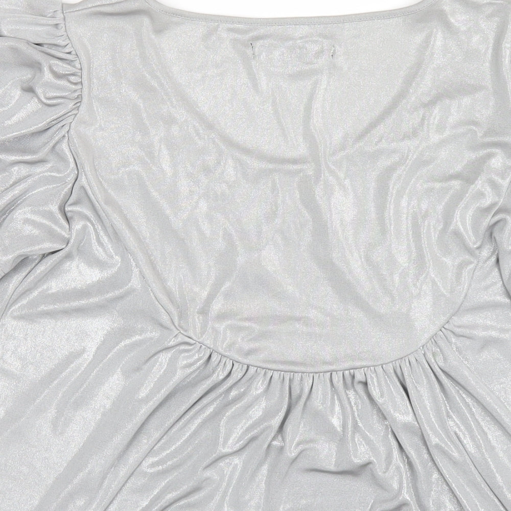 Betty Jackson Womens Silver Polyester Basic T-Shirt Size 12 Scoop Neck