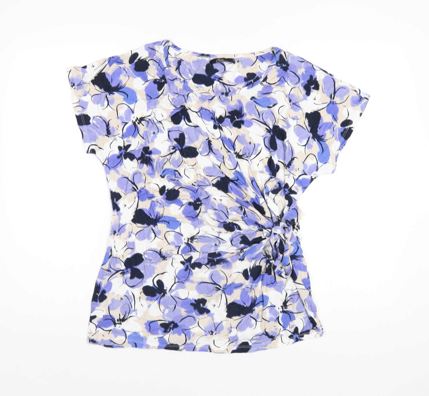 Bonmarché Womens Blue Geometric Viscose Basic T-Shirt Size 16 Round Neck