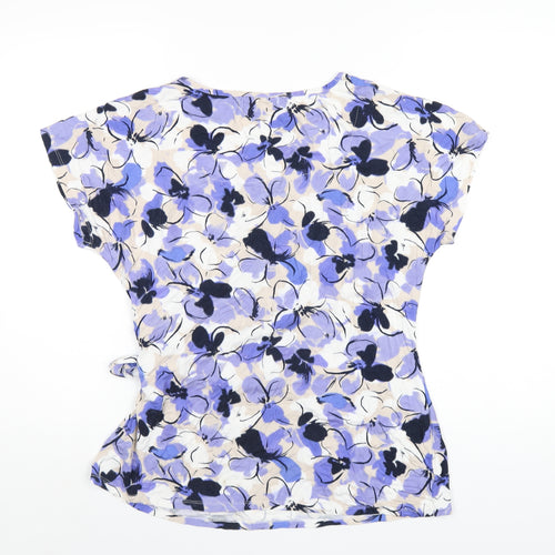 Bonmarché Womens Blue Geometric Viscose Basic T-Shirt Size 16 Round Neck