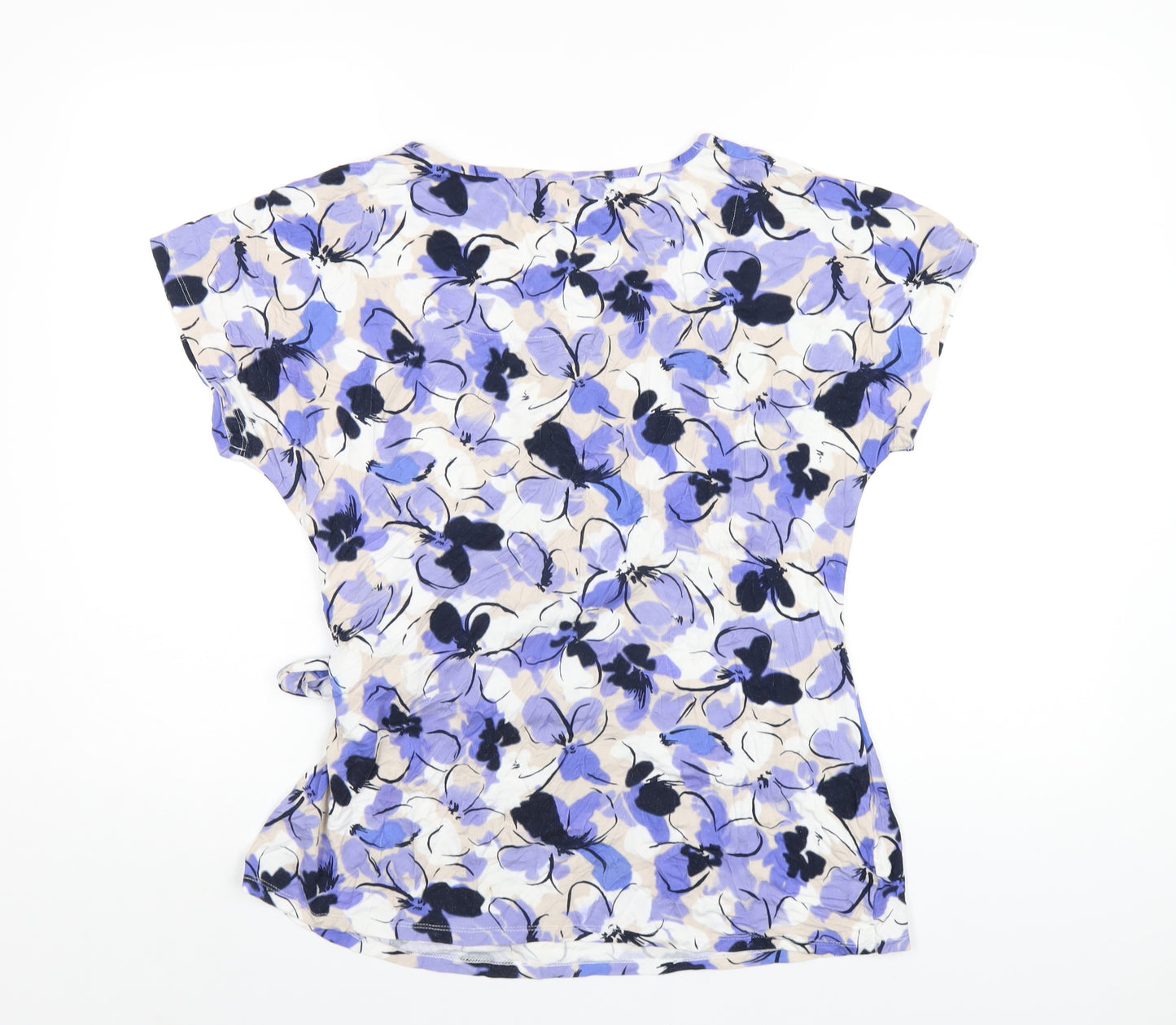 Bonmarché Womens Blue Geometric Viscose Basic T-Shirt Size 16 Round Neck