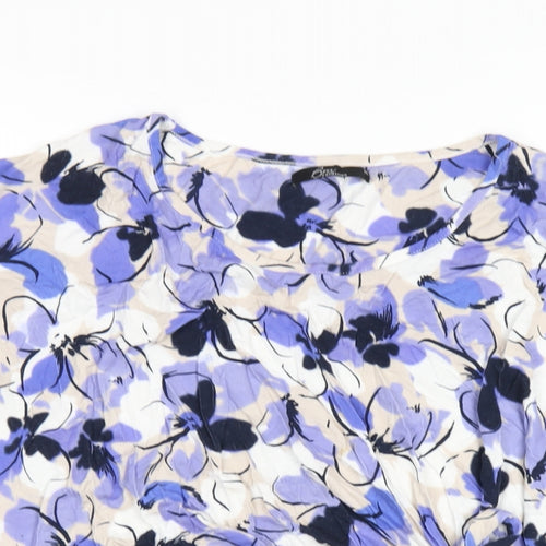Bonmarché Womens Blue Geometric Viscose Basic T-Shirt Size 16 Round Neck