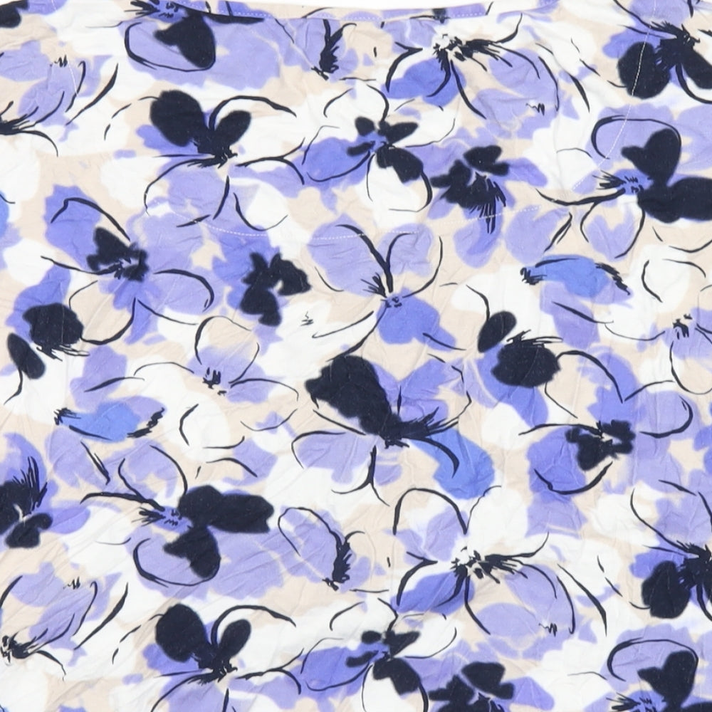 Bonmarché Womens Blue Geometric Viscose Basic T-Shirt Size 16 Round Neck