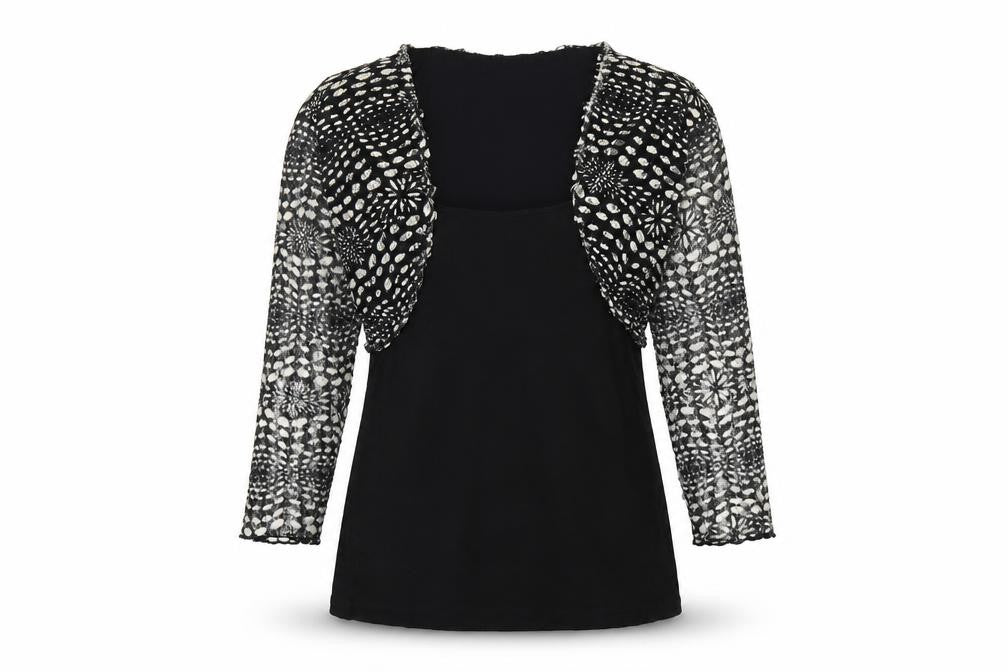 Front view of Per Una women’s black polyester basic t-shirt, size UK 14, scoop neck