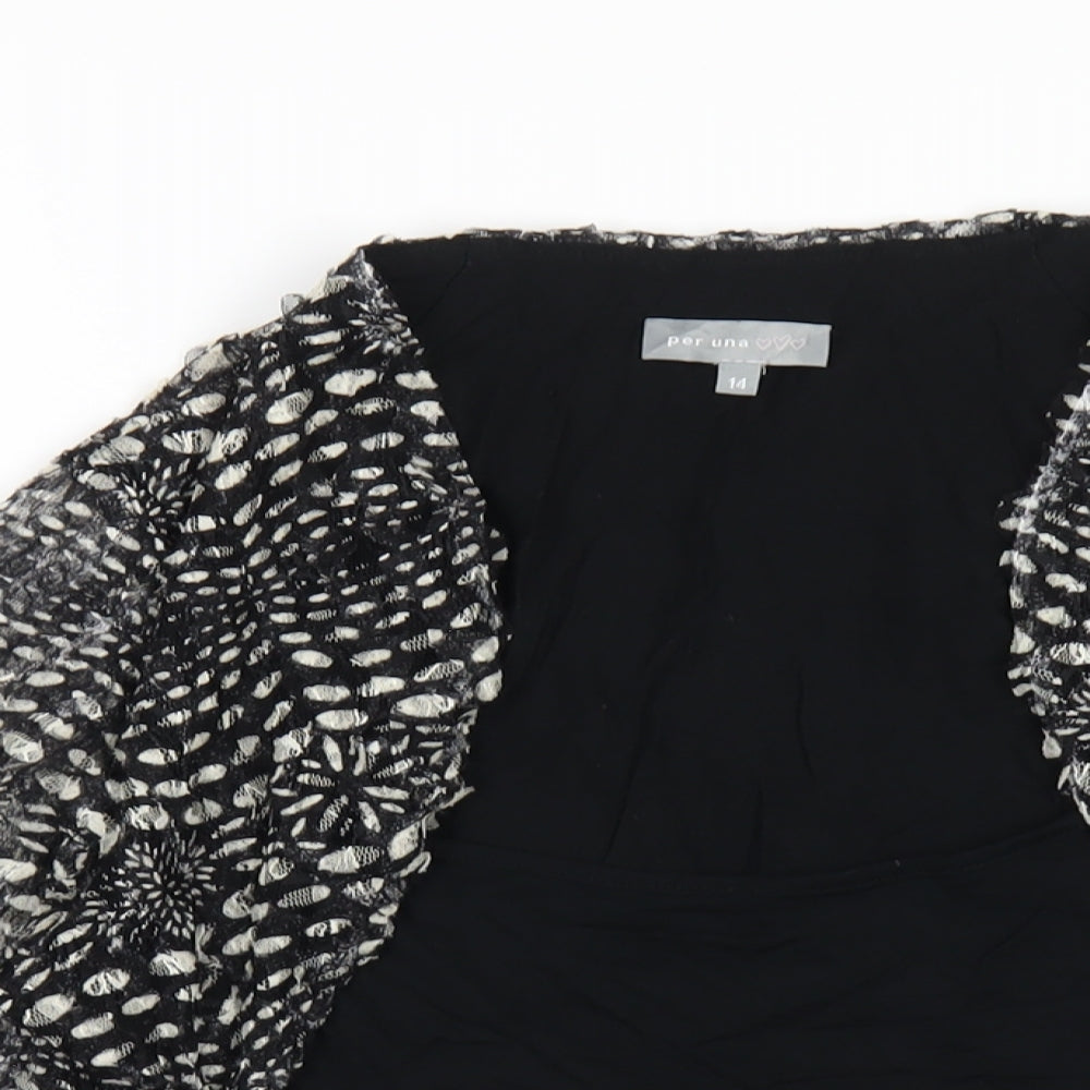 Per Una Womens Black Polyester Basic T-Shirt Size 14 Scoop Neck
