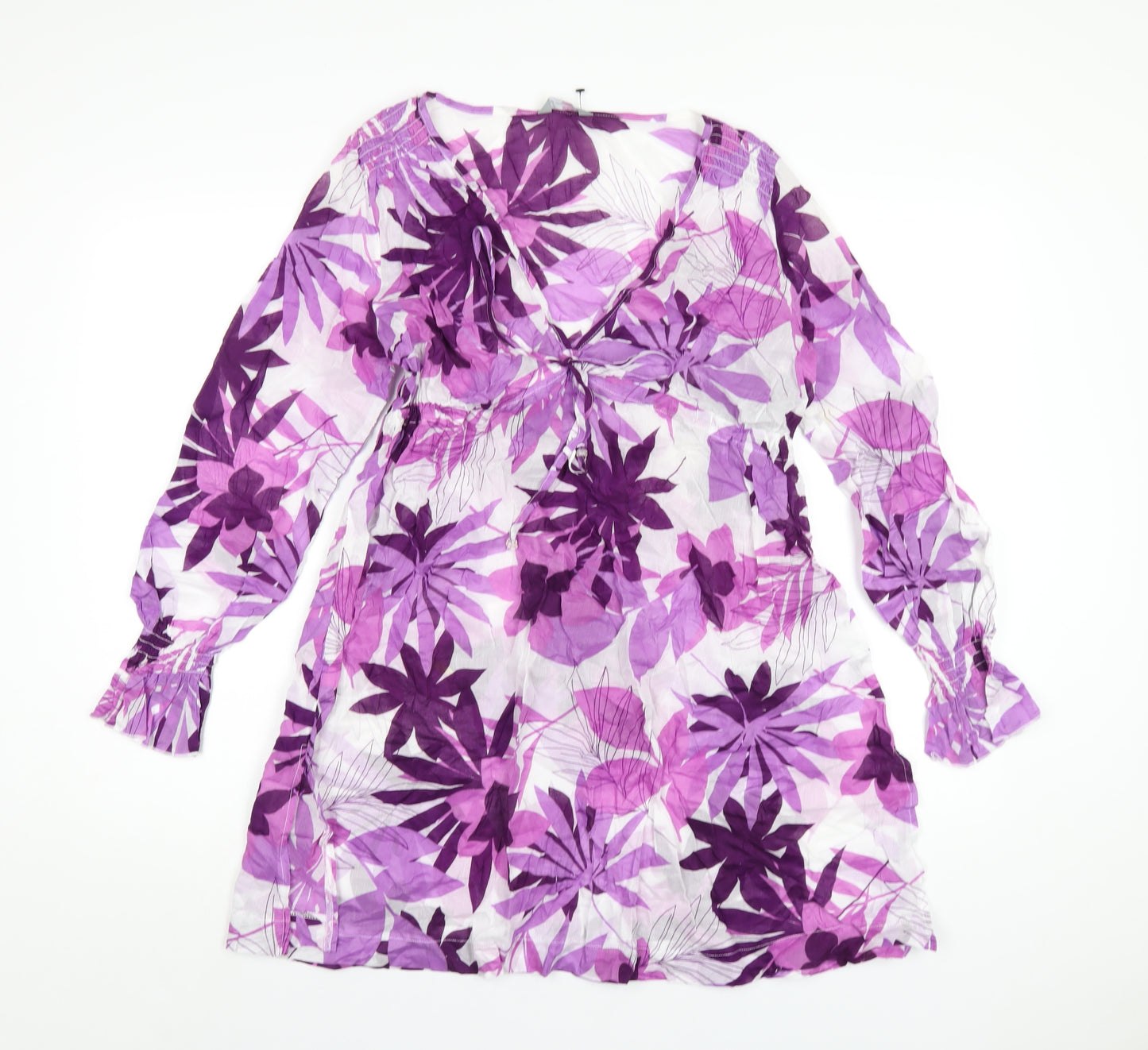 Per Una Womens Purple Floral Cotton A-Line Size M V-Neck Pullover