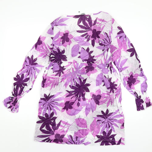 Per Una Womens Purple Floral Cotton A-Line Size M V-Neck Pullover