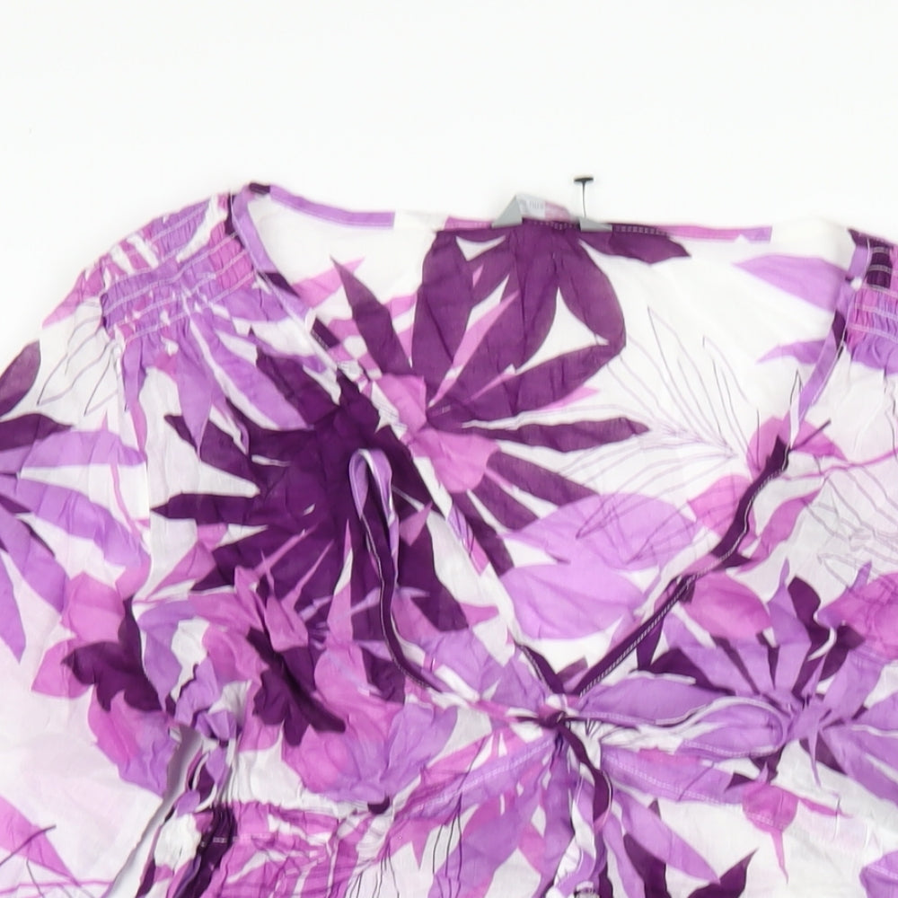 Per Una Womens Purple Floral Cotton A-Line Size M V-Neck Pullover