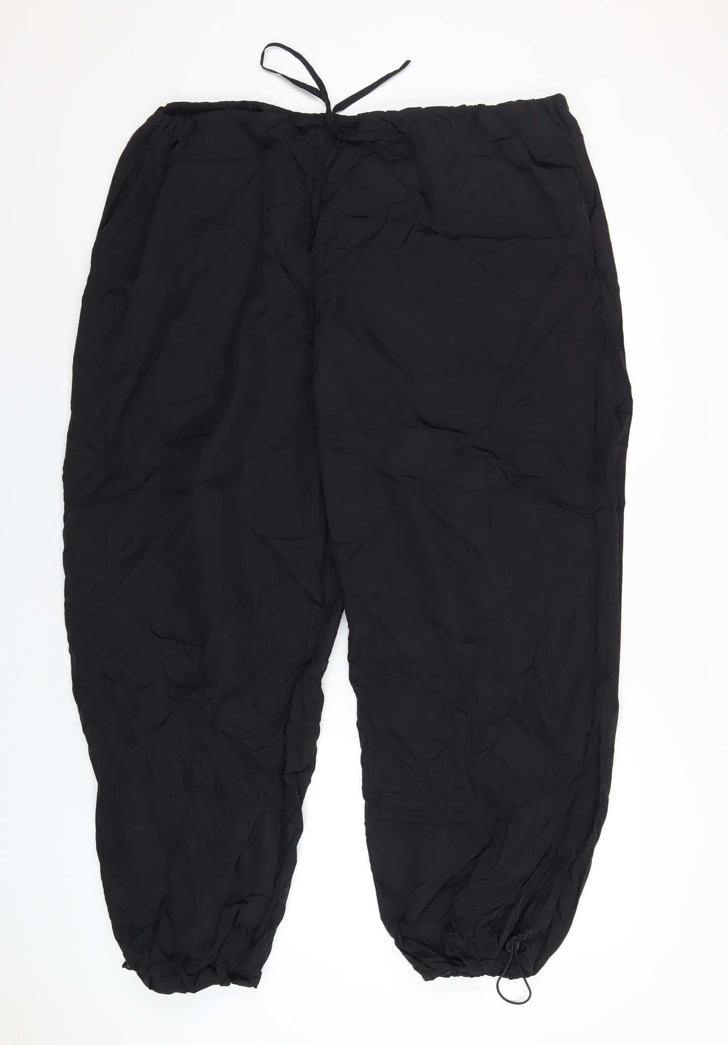 PRETTYLITTLETHING Womens Black Polyester Trousers Size 16 L31 in Regular Drawstring