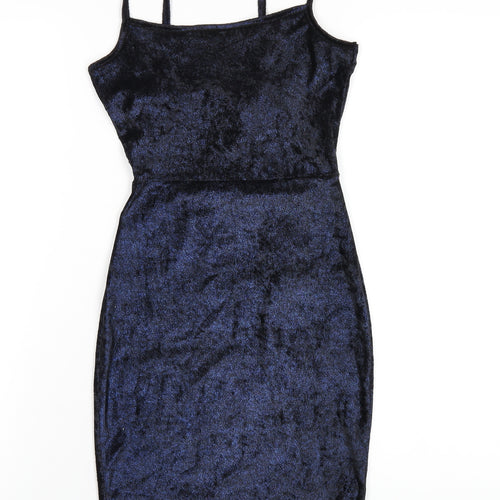 PRETTYLITTLETHING Womens Blue Polyester Bodycon Size 4 Square Neck Pullover