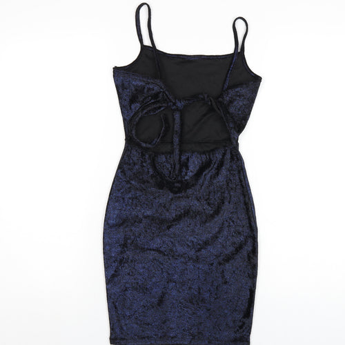 PRETTYLITTLETHING Womens Blue Polyester Bodycon Size 4 Square Neck Pullover
